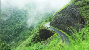 Misty roads and lush green cliffs of Vagamon, a peaceful and scenic hill station in Kerala.